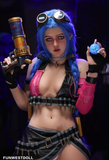 Секс-лялька Jinx тримає блакитну кулю та зброю